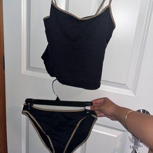 Ralph Lauren Black & Beige Tankini Swimsuit | Top Size 10 | Bottom Size 10